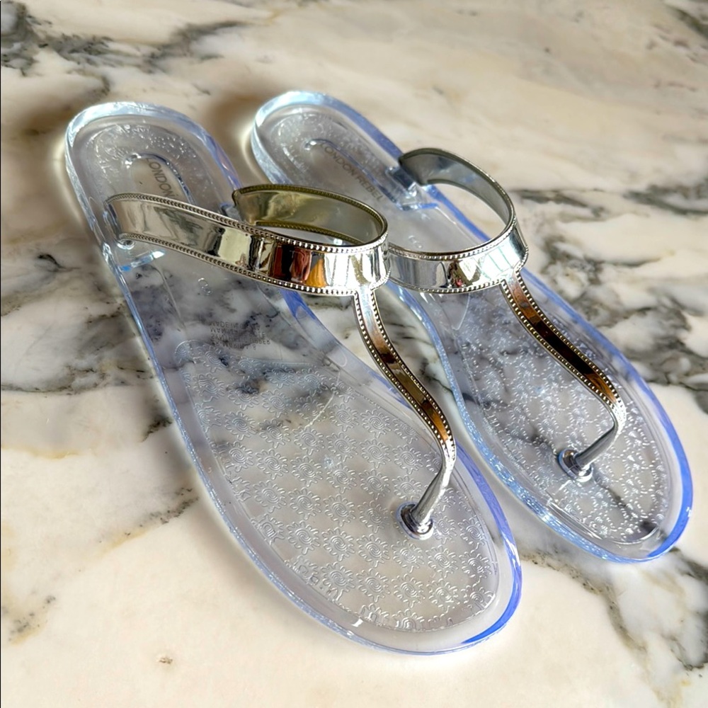 London Rebel Silver & Clear Jelly Sandals Women’s Size 8